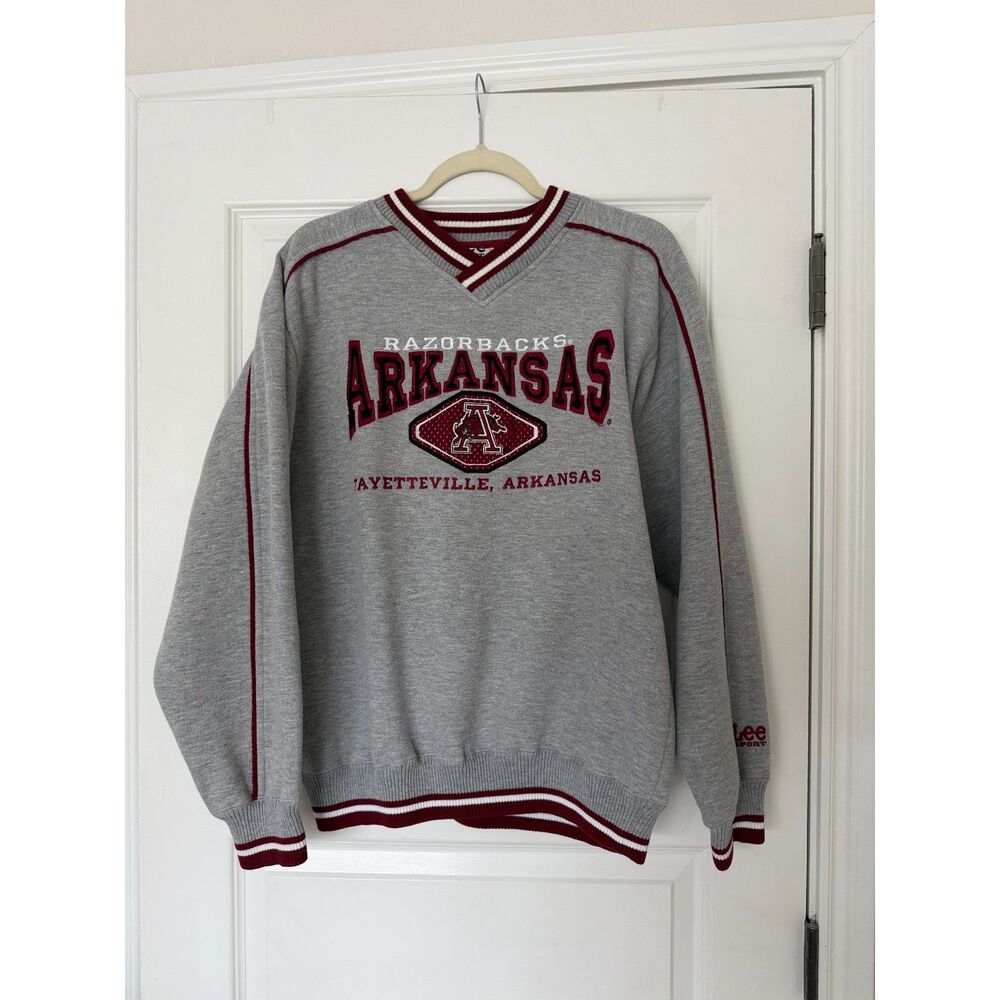 Vintage Lee Sport Arkansas Razorbacks Embroidered V-Notch Crewneck Medium